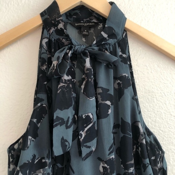 Banana Republic Floral Blue Neck Tie Dress - Picture 3 of 6